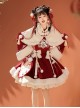Blessing Pony Series Christmas New Year Red Stand Collar Embroidery Chinese Style Bowknot Pom Sweet Lolita Long Sleeve Dress White Plush Cape Set