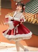 Blessing Pony Series Christmas New Year Red Stand Collar Embroidery Chinese Style Bowknot Pom Sweet Lolita Long Sleeve Dress White Plush Cape Set