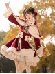 Blessing Pony Series Christmas New Year Red Stand Collar Embroidery Chinese Style Bowknot Pom Sweet Lolita Long Sleeve Dress White Plush Cape Set