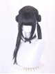 Chinese Style Black Cute Straight Bangs Double Buns Long Multiple Thin Braids Braiding Sweet Lolita Wig
