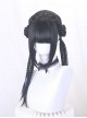 Chinese Style Black Cute Straight Bangs Double Buns Long Multiple Thin Braids Braiding Sweet Lolita Wig