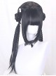 Chinese Style Black Cute Straight Bangs Double Buns Long Multiple Thin Braids Braiding Sweet Lolita Wig