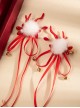 Chinese Style Red Cute Deer Antler Gem Ribbon Bell Pom Pom Decoration Sweet Lolita Tassel Hairpin