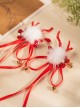 Chinese Style Red Cute Deer Antler Gem Ribbon Bell Pom Pom Decoration Sweet Lolita Tassel Hairpin