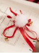 Chinese Style Red Cute Deer Antler Gem Ribbon Bell Pom Pom Decoration Sweet Lolita Tassel Hairpin