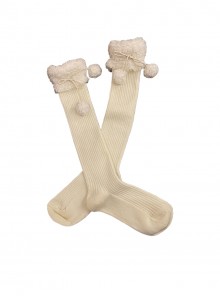 Christmas New Year Cute Japanese Style Lamb Wool Pom Pom Warm Bowknot Sweet Lolita Mid Calf Socks