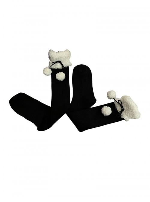 Christmas New Year Cute Japanese Style Lamb Wool Pom Pom Warm Bowknot Sweet Lolita Mid Calf Socks