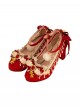 Chinese Doll Series Red Chinese Style Exquisite Floral Lacepearl Tassels Gold Fish Decorations Sweet Lolita High Heels