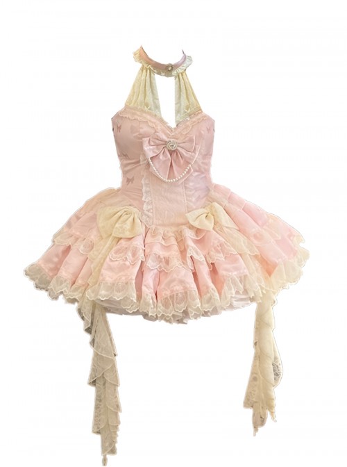 Love Heiress Series Christmas Cute Bowknot Lace Pearl Gemstones Decoration Ruffle Hem Sweet Lolita Sleeveless Dress