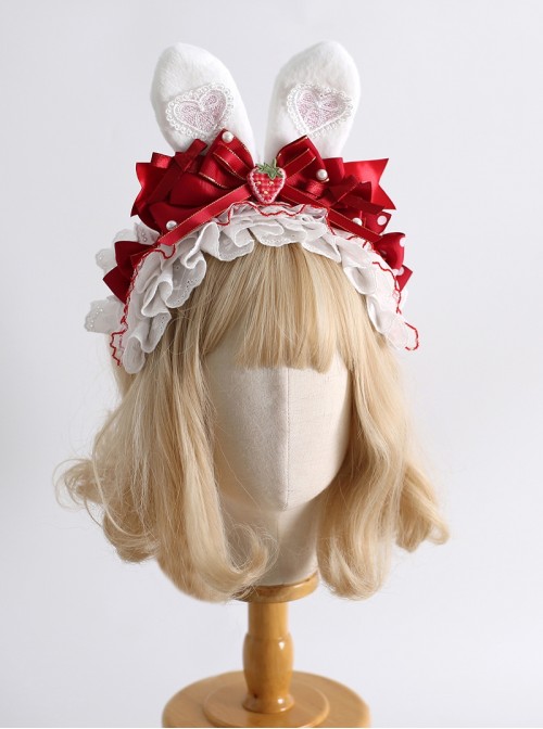 Cupcake Series Red Bunny Ears Heart Shape Lace Decorations Strawberry Bowknot Pearl Polka Dot Ribbon Sweet Lolita Headband