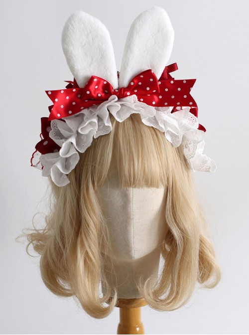 Cupcake Series Red Bunny Ears Heart Shape Lace Decorations Strawberry Bowknot Pearl Polka Dot Ribbon Sweet Lolita Headband