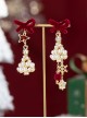 Christmas Red Velvet Bowknot Pearl String Christmas Tree Snowflake Star Decoration Sweet Lolita Earrings
