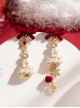 Christmas Red Velvet Bowknot Pearl String Christmas Tree Snowflake Star Decoration Sweet Lolita Earrings