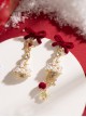 Christmas Red Velvet Bowknot Pearl String Christmas Tree Snowflake Star Decoration Sweet Lolita Earrings