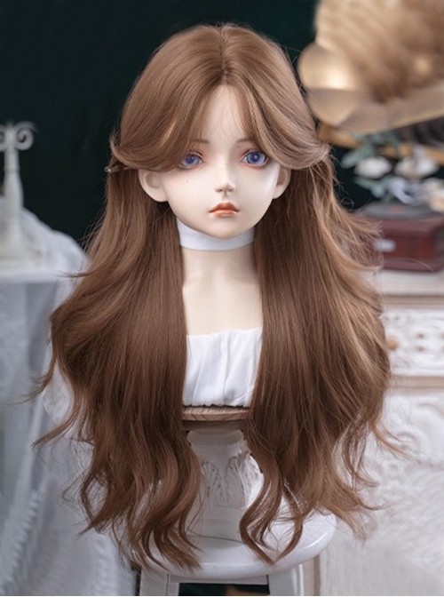 Zhaohe Series Korean Caramel Warm Brown Elegant Mid Split Bangs Natural Sweet Lolita Long Large Curly Wig