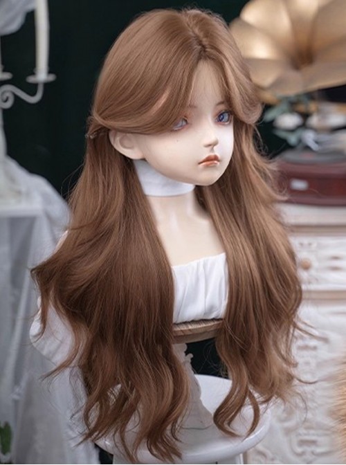 Zhaohe Series Korean Caramel Warm Brown Elegant Mid Split Bangs Natural Sweet Lolita Long Large Curly Wig