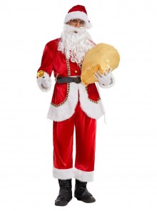 Original Christmas Series Halloween Cosplay Christmas Santa Claus Red Velvet White Plush Golden Trim Costume Full Set
