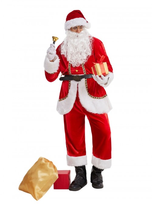 Original Christmas Series Halloween Cosplay Christmas Santa Claus Red Velvet White Plush Golden Trim Costume Full Set