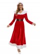 Original Christmas Series Halloween Cosplay Elegant Red Velvet Christmas Holiday Party Dress Costume Round Hat Belt Set