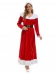 Original Christmas Series Halloween Cosplay Elegant Red Velvet Christmas Holiday Party Dress Costume Round Hat Belt Set