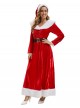 Original Christmas Series Halloween Cosplay Elegant Red Velvet Christmas Holiday Party Dress Costume Round Hat Belt Set