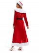 Original Christmas Series Halloween Cosplay Elegant Red Velvet Christmas Holiday Party Dress Costume Round Hat Belt Set