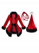 Original Christmas Series Halloween Cosplay Red Christmas Long Sleeve Red Tie Up Dress Costume Ribbon Hat Set