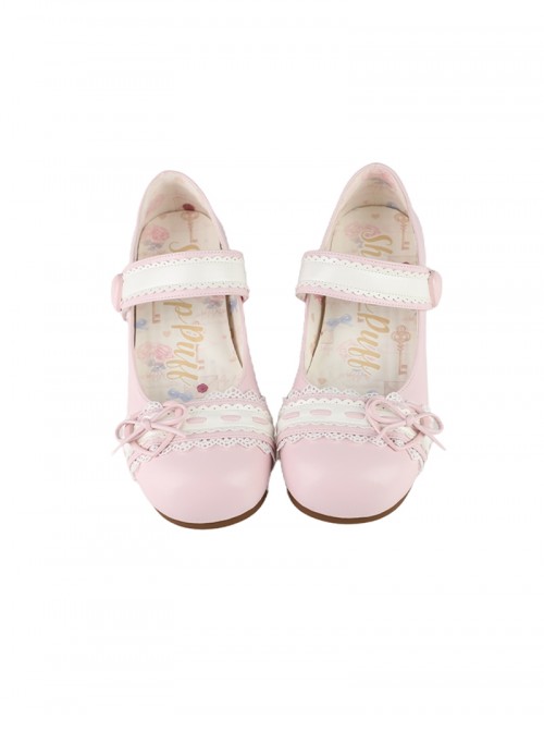 Nostalgic Heart Knot Series Cute Bowknot Lace Heart Shape Buckle Round Toe Sweet Lolita Flat Shoes