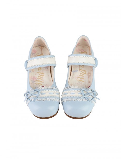 Nostalgic Heart Knot Series Cute Bowknot Lace Heart Shape Buckle Round Toe Sweet Lolita Flat Shoes