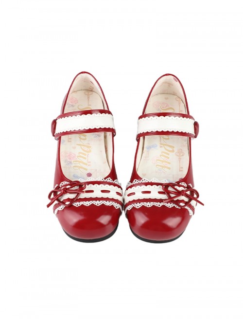 Nostalgic Heart Knot Series Cute Bowknot Lace Heart Shape Buckle Round Toe Sweet Lolita Flat Shoes