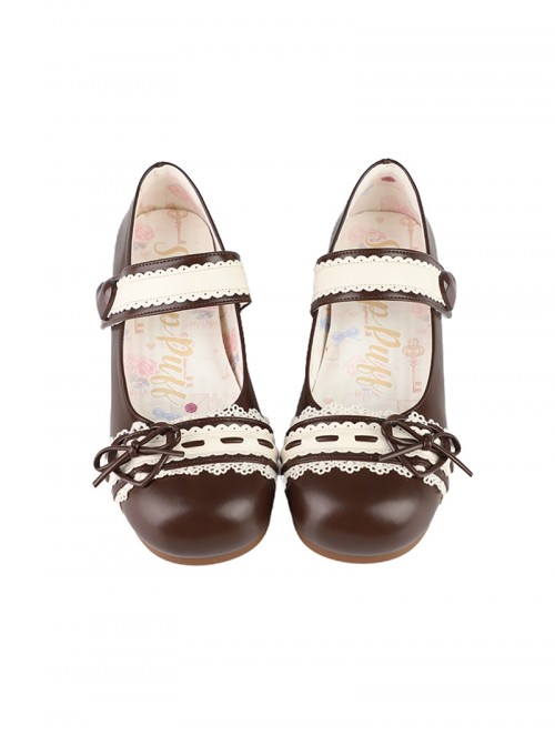 Nostalgic Heart Knot Series Cute Bowknot Lace Heart Shape Buckle Round Toe Sweet Lolita Flat Shoes