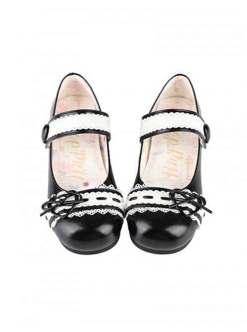 Nostalgic Heart Knot Series Cute Bowknot Lace Heart Shape Buckle Round Toe Sweet Lolita Flat Shoes