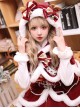 Christmas Symphony Series Red Velvet Reindeer Antlers Bowknot Bell Lace Decorations Plush Trim Sweet Lolita Sleeveless Dress Top Cape Set