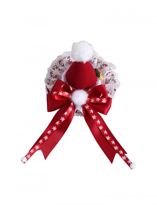 Cute Plush Pom Pom Christmas Snowflake Bowknot Lace Gold Bell Decoration Sweet Lolita Mini Top Hat
