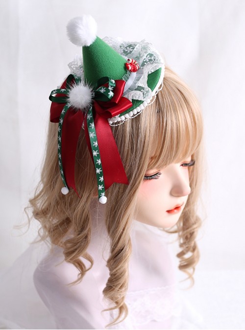 Cute Plush Pom Pom Christmas Snowflake Bowknot Lace Gold Bell Decoration Sweet Lolita Mini Top Hat