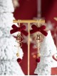 Red Christmas Velvet Bowknot Diamond Bells Pearl Stars Beaded Pom Poms Spiral Chain Christmas Tree Design Sweet Lolita Earrings