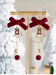 Red Christmas Velvet Bowknot Diamond Bells Pearl Stars Beaded Pom Poms Spiral Chain Christmas Tree Design Sweet Lolita Earrings