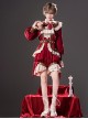Black Tea Pancake Series Retro Christmas Red Velvet Bowknot Lace Ruffle Prince Style Ouji Fashion Long Sleeve Coat Belt Shirt Shorts Set