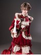 Black Tea Pancake Series Retro Christmas Red Velvet Bowknot Lace Ruffle Prince Style Ouji Fashion Long Sleeve Coat Belt Shirt Shorts Set