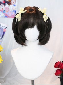 Iris Dream Series Cute Black Tea Daily All Match Air Bangs Sweet Lolita Short Straight Hair Wig