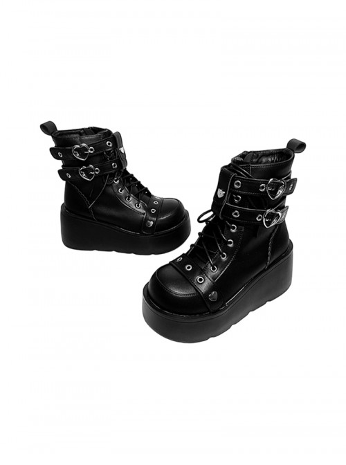 Gothic Combat Boot Series Sweet Cool Punk Y2K Subculture Metal Buckle Round Toe Thick Sole Martin Boots Short Boots