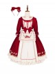 Christmas Strawberry Collar Embroidered Bowknot Ribbon Lace Decoration Ruffle Hem Sweet Lolita Short Sleeve Long Dress Apron Headband Set