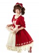 Christmas Strawberry Collar Embroidered Bowknot Ribbon Lace Decoration Ruffle Hem Sweet Lolita Short Sleeve Long Dress Apron Headband Set