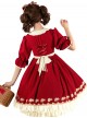 Christmas Strawberry Collar Embroidered Bowknot Ribbon Lace Decoration Ruffle Hem Sweet Lolita Short Sleeve Long Dress Apron Headband Set