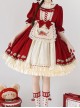 Christmas Strawberry Collar Embroidered Bowknot Ribbon Lace Decoration Ruffle Hem Sweet Lolita Short Sleeve Long Dress Apron Headband Set