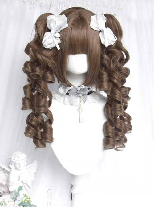 Thousand Layer Pie Series Harajuku Vintage Linen Brown Sweet Lolita Roman Curls Large Twin Ponytail Wig