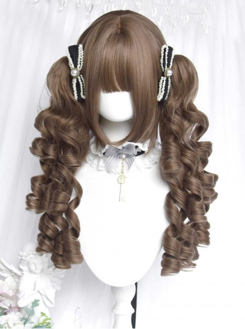 Thousand Layer Pie Series Harajuku Vintage Linen Brown Sweet Lolita Roman Curls Large Twin Ponytail Wig