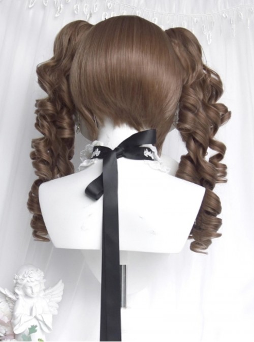 Thousand Layer Pie Series Harajuku Vintage Linen Brown Sweet Lolita Roman Curls Large Twin Ponytail Wig