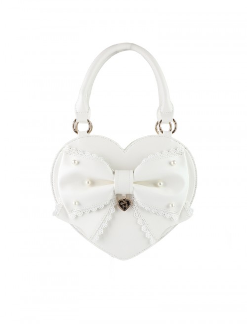 Vintage Sweetheart Series Cute Bowknot Lace Decoration Pearl Metal Tag Sweet Lolita Heart Shape Handbag