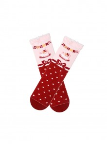 Double Layere Polka Dot Bowknot Print Decoration Pure Cotton Warm Lace Sweet Lolita Mid Calf Socks